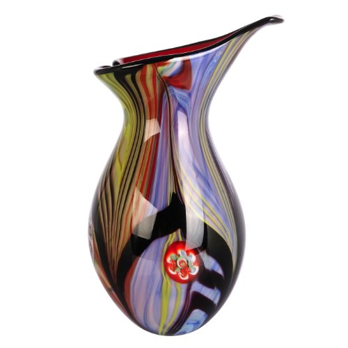 Luxury Lane Hand Blown Abstract Teardrop Art Glass Vase with Angled Lip