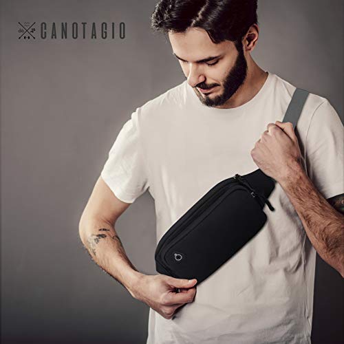 Canotagio Cangurera Deportiva de Viaje. Diseño Amplio para Pasaporte, Efectivo o Tarjetas. Hombre y Mujer. Riñonera Deportiva Compatible con Audifonos. Fanny Pack/Running Belt/Travel Pouch (Negro)