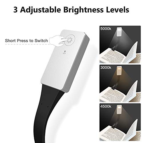 Simpeak Book Light, Clip on Warm Led Reading Light USB Rechargeable, 50 Lumens 3 Brightness Level Reading Lamp for Amazon Kindle/eBook Reader/Books