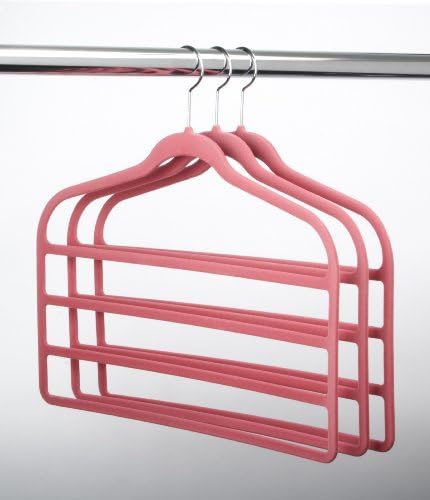 HangerShop Ultra-Slim Velvet 4 BAR Pant Hangers - Set of 3- Pink