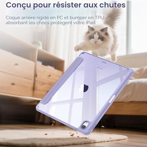 FINTIE Case for iPad Air 11 Inch M4/M3/M2 (2026/2025/2024) and iPad Air 5/4 10.9 Inches (2022/2020) – [Stylus Holder] Clear Transparent Shockproof Case, Lilac