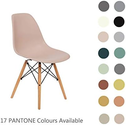 FUSIONWELL Dining Height Side Chair - Plastic Seat Shell | Wooden Legs Base | Kitchen Office Lounge Bedroom Dining Chair | Pack of 1 (Pastel Pink, Natural Wood Legs)