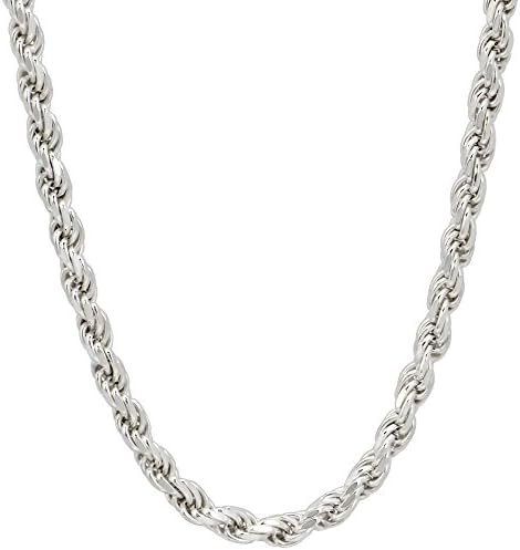 3mm Mens Solid .925 Sterling Silver Diamond-Cut Rope Chain Necklace, 22 Inch