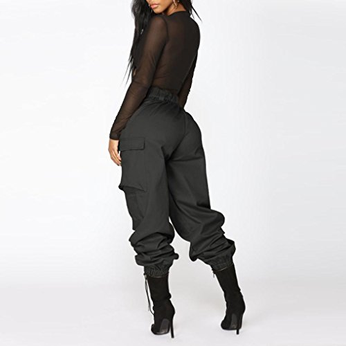 Pervobs Women Pants, Big Pants for Women Casual High Waist Harem Bottoms Solid Elastic Waist Pants with Pockets (M, Black)