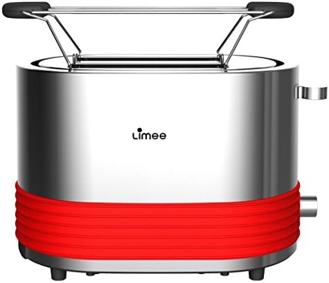 Limee 2 SliceToaster, 6 Toaster Shade Settings, Brushed Stainless Steel & Silicone Ring, Wide Slots, Defrost, Reheat and Cancel Functions, Auto Shut-Off, Red