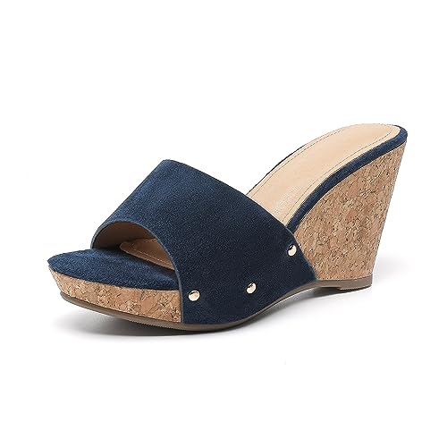 Photo 1 of Amoji Women's Comfortable Navy Dressy Summer Wedge Sandals Dress Sandals 601 Navy Size 7