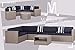 SOLAURA Outdoor Furniture Sectional Sofa Conversation Set 2 Additional Chairs Gray Wicker with Nautical Navy Blue Cushions
