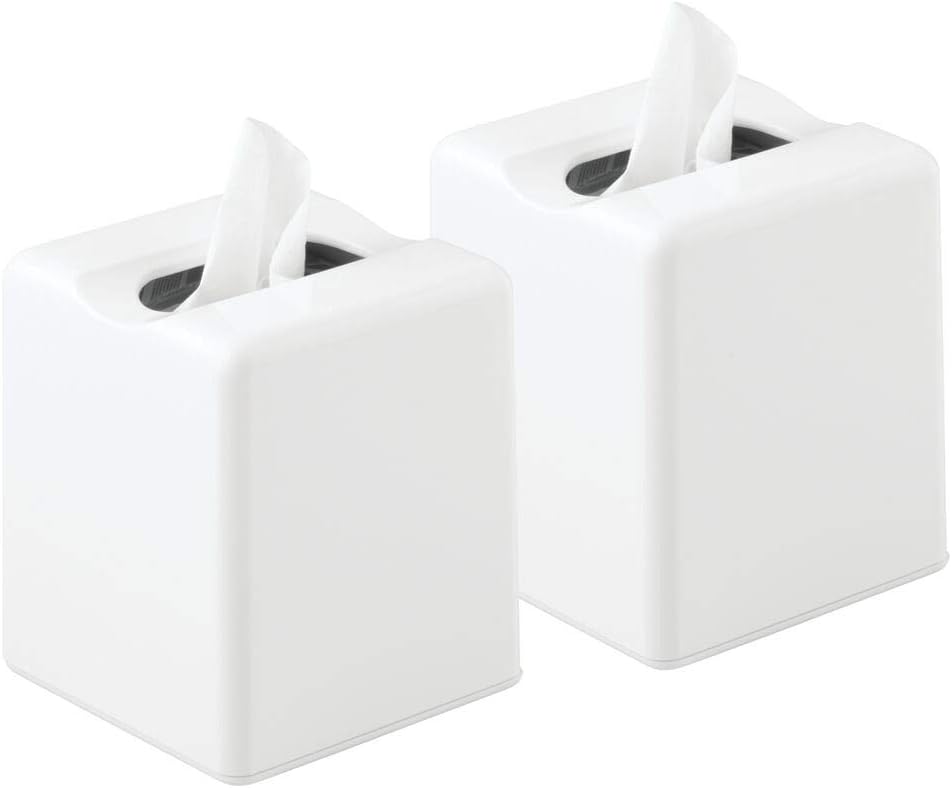 mDesign Modern Square Plastic Paper Facial Tissue Box Cover Holder for Bathroom Vanity Countertops, Bedroom Dressers, Night Stands, Desks and Tables - 2 Pack - White: Home & Kitchen
