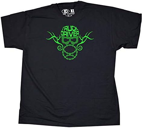 Nicram Designs Truck Driver Tribal Tatoo Skull Trucker T Shirt (M, Black + Green Logo)