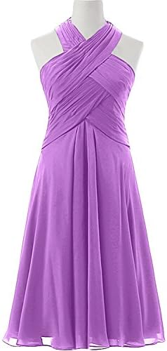 Ivydressing Simple Halter A-Line Chiffon Ruffles Chic Bridesmaid Dress Cocktail Prom Dress 2018-12-Light Purple