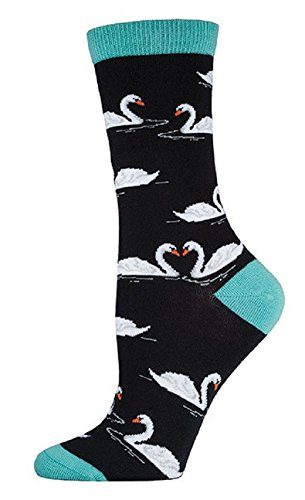 Socksmith womens bamboo crew socks "swans" - black