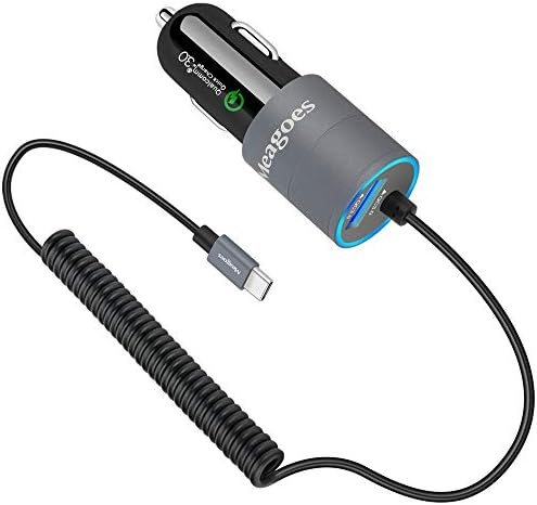 Meagoes USB C Car Charger, Compatible Moto Z3 Play/Z3, Z2 Force/Z2 Play/Z2, Moto X4, G7 Plus/G7 Power/G7 Play/G7/G6 Plus Motorola Phone, Dual Quick Charge 3.0, Built-in Coiled Type C Charging Cable