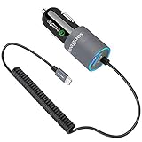 Meagoes USB C Car Charger, Compatible Moto Z3 Play/Z3, Z2 Force/Z2 Play/Z2, Moto X4, G7 Plus/G7 Power/G7 Play/G7/G6 Plus Motorola Phone, Dual Quick Charge 3.0, Built-in Coiled Type C Charging Cable