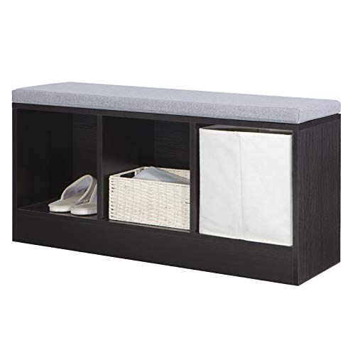 VASAGLE Padded Shoe Bench with Cushion, 3-Cube Wooden Storage Box