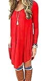 Women's Long Sleeve Casual Loose T-Shirt Dress Red XL