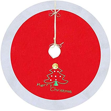 DMGF Christmas Tree Skirt, Embroidered Merry Christmas and Christmas Tree Sign Velvet Xmas Tree Skirts,for Traditional Holiday Christmas Decorations,Red and White 40 inch
