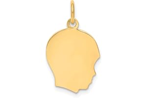 SONIA JEWELS Solid 10k Yellow Gold Plain Medium .013 Gauge Facing Right Engravable Boy Head Charm Pendant - 22mm x 13mm