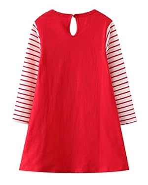 thumbnail image 2 of Youlebao Girls Long Sleeve Cotton Dress - Cartoon Appliques Striped Jersey Dresses 2 of 13