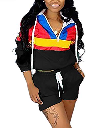 Molilove Women 2 Piece Sunscreen Outfits Lightweight Windbreaker Pullover Crop Top Pants Rashguards Set