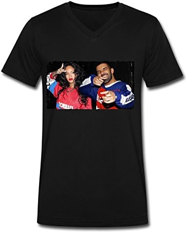 TAEYANG Men's Drake &amp; Rihanna 2016 V Neck T-shirt Black