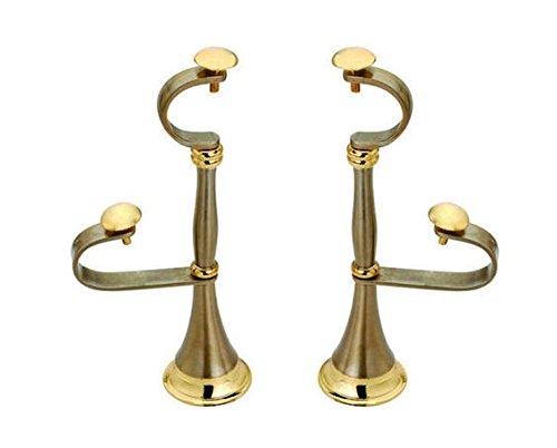 Smart Shophar Brass Round Double Pole Center Support Curtain Bracket 6.7 Inches Gold Silver, Pack of 2 / Elegant Design / Suitable for Double Curtain Rods / Mounting Hardware Included