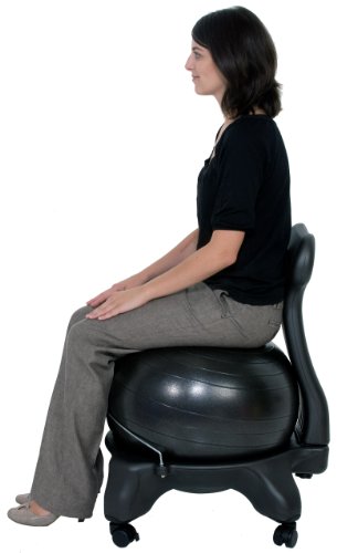 Isokinetics Inc. Balance Exercise Ball Chair - Black 52cm Ball - Standard Height Frame - Office Size 60mm/2.5" Wheels - Adult Size