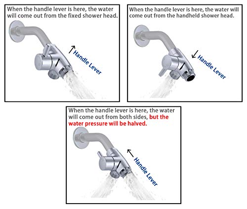 All Metal Shower Arm Diverter,G 1/2 3 Way Shower Diverter Valve For Hand Held Showerhead and Fixed Spray Head Diverter Chrome Finished
