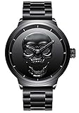 GIMTO Creative 3D Skull Men's Watch Cool Stainless Steel Big Dial Vintage Boy Quartz Military Wristwatch (Black 3D skull)