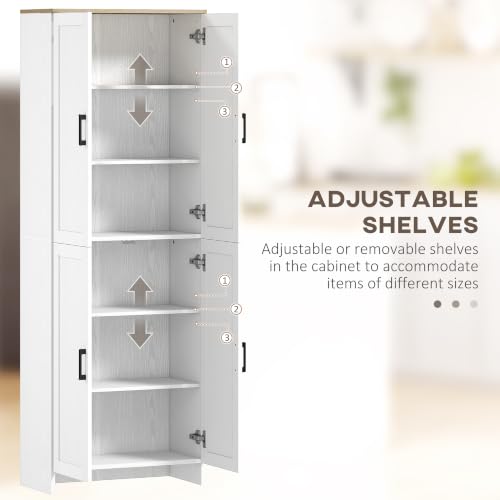 HOMCOM 67" Freestanding Kitchen Pantry, Modern Buffet Cabinet, Storage Cabinet with Adjustable Shelves, 4 Doors, White