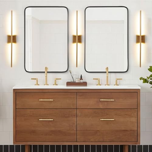 Wall Sconces Set of 2 Brushed Brass Gold LED Integrated 3000k 12W Wall Light Modern Metal Sconces Wall Lighting with Metal Linear Rod Luminaire Mural Indoor Wall Lamp for Bedroom Living Room