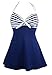 COCOSHIP White & Navy Blue Striped Vintage Sailor Pin Up Swimsuit One Piece Skirtini Cover Up Beachwear L(FBA)