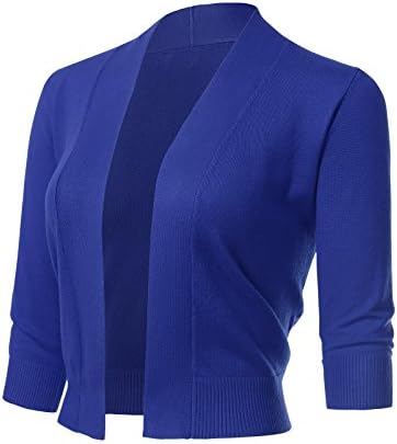 ARC Studio Women's Classic 3/4 Sleeve Open Front Cropped Cardigans (S-XL)