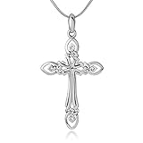 925 Sterling Silver Celtic Antique Cross Pendant Necklace, 18