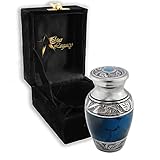 Star Legacy's Mediterranean Mystic - Blue Metal Cremation Keepsake Urn for Human Ashes w Velvet Box