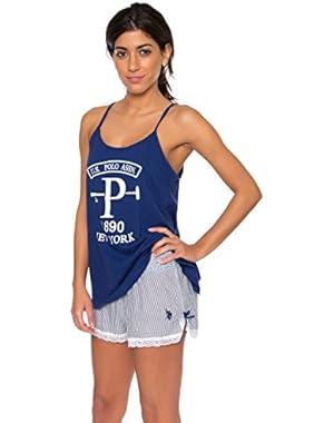 Women's Graphic Racerback Tank Top and Striped Shorts Pajama Sleepwear Set