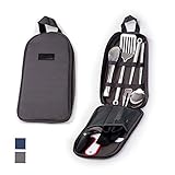 Portable Outdoor Utensil Kitchen Set-9 Piece Cookware Kit, Carrying Organizer Bag-For Camping, Hiking, RV, Travel, BBQ, Grilling-Stainless Steel Accessories- Fork, Spoon, Knife & More-Indoor/ Outdoor