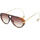 2025Designer Oversized Aviator Sunglasses for Women with Double Bridge and Earrings(Includes Pouch & Cloth)