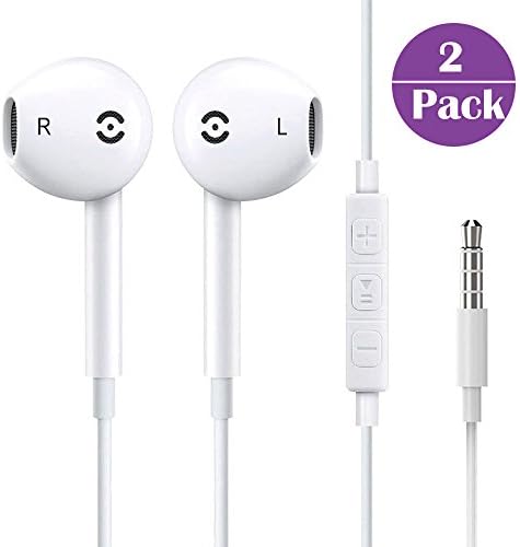 Earbuds Headphones, Stereo Earphones with Microphone Noise Isolating Headset for Apple iPhone 6S 6 Plus 5 5C 5S 4 SE iPod iPad -(White) (2 Pack)