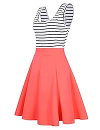 Missky Vestido de cóctel para mujer a rayas, de manga larga, con cuello en V