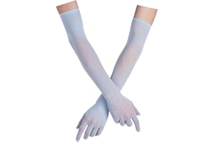 inlzdz Women's Ultra-thin Sheer Mesh Long Length Gloves See Through Evening Party Mittens Performance Costume