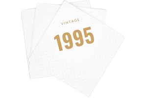 SharkBliss Vintage 1995 30th Birthday Cocktail Napkins, 100 Pack Gold Vintage 1995 Disposable Paper Beverage Cocktail Napkins