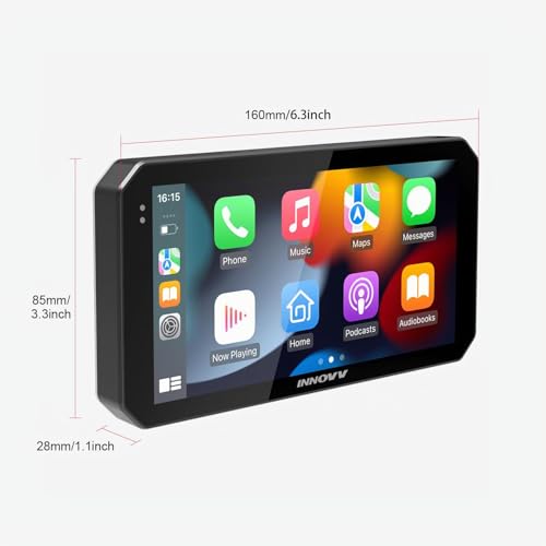 INNOVV N2 6 Inch Apple Carplay Screen for Motorcycle, Touch Screen Wireless Apple CarPlay & Android Car GPS Navigation System, 5G Wi-Fi, IP67 Waterproof, Bluetooth, Parking Mode, Siri