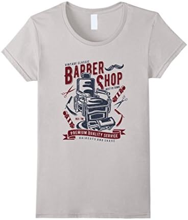 Womens BARBERSHOP VINTAGE RETRO SALON CHAIR AD T-SHIRT XL Silver