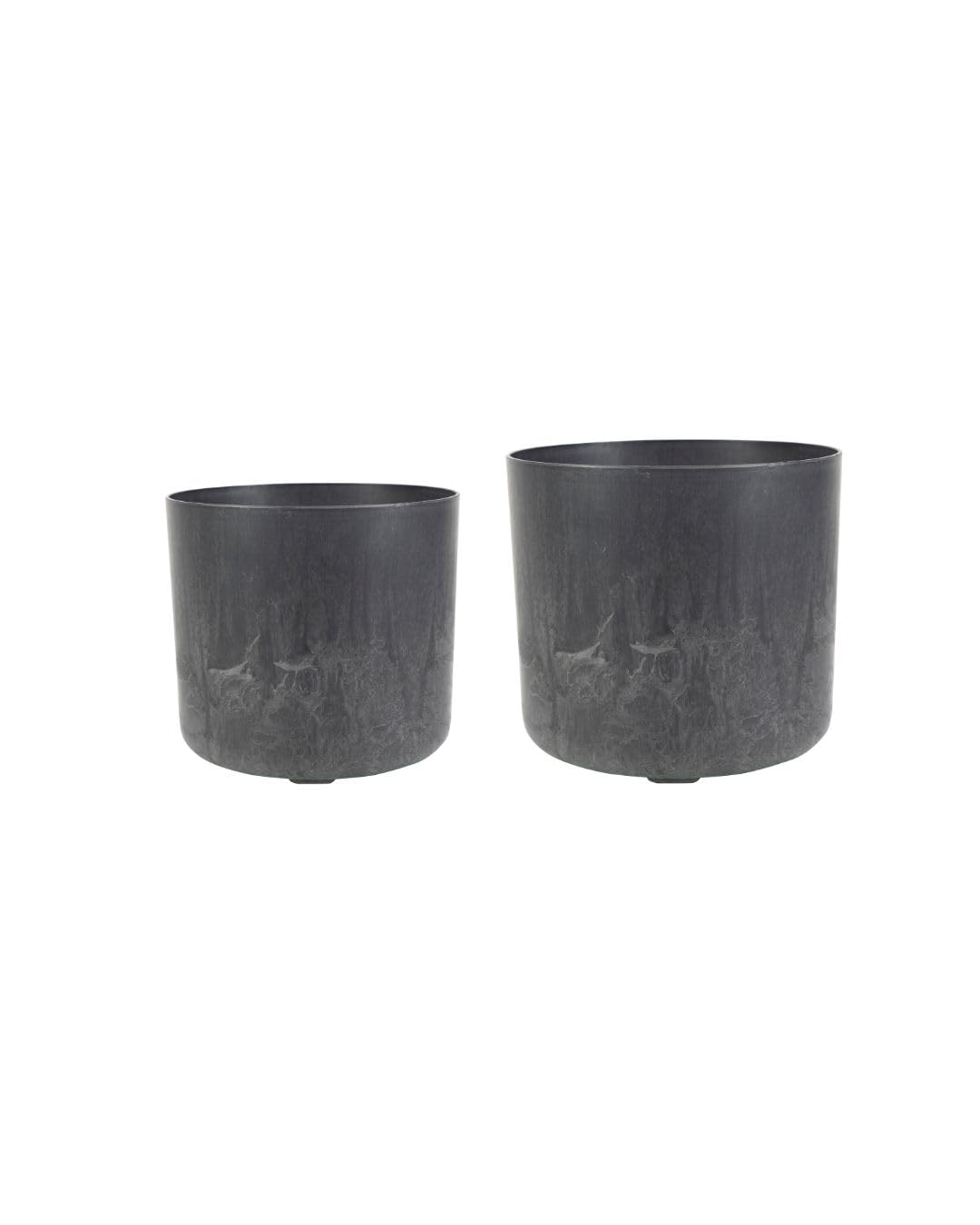 Ivyline Celine Set of Two Recycled Planters in Black - UV Stable and Waterproof Artificial Stone Sustainable Flower Pots - Medium D16cm & Large D19cm