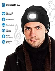 Bluetooth Beanie with Light, USB Rechargeable LED