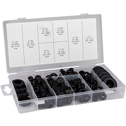 Katzco 180 Piece Rubber Grommet Kit Assortment - Heavy-Duty Pieces in Different Sizes with a Carrying Case