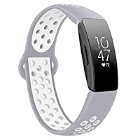 DYKEISS Compatible with Fitbit Inspire HR Fitness Tracker Sport Band, Soft Silicone Replacement Accessory Women Men Breathable Wristband Strap, Gray/White, Large