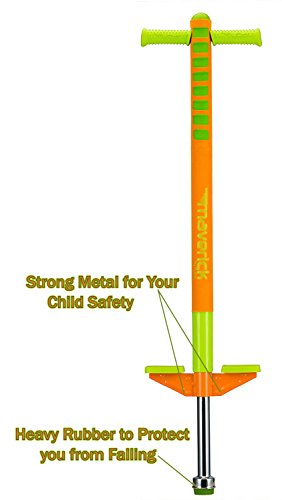 Flybar Limited Edition Foam Maverick Pogo Stick for Boys & Girls, Ages 5-9 (Orange/Lime) Comes With New 'Rubber' Grip Handles.