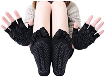 iEase Non-slip Yoga Pilates Barre Sports Cotton Socks with Toes for Women Yoga Socks and Gloves with Grips