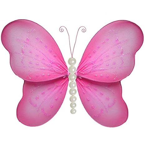 Hanging Butterfly Small 5 Dark Pink Fuchsia Pearl Mesh Nylon